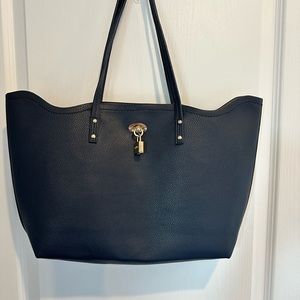 BCBG Paris Lock Camel Large Tote Bag Navy
